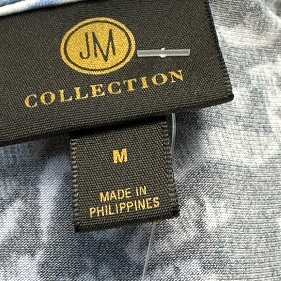 JM Collection 3/4 Sleeve Lace Up Neck Floral Print Blouse - Blue - size Medium - Picture 7 of 10